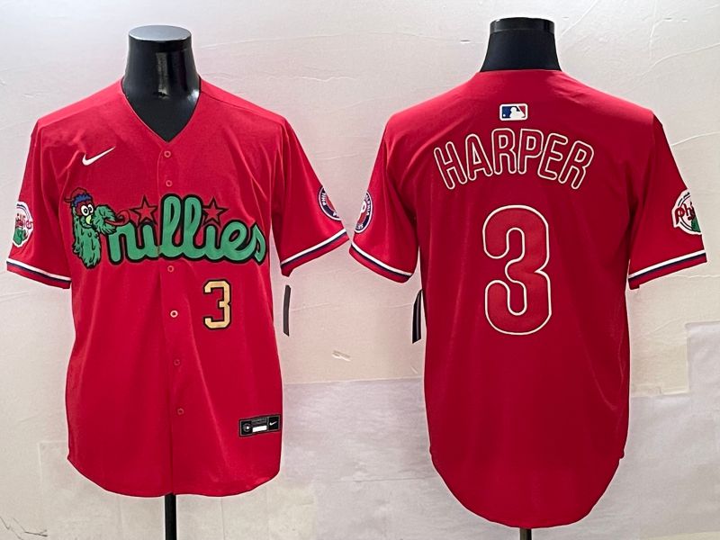 Men Philadelphia Phillies #3 Harper Red three generations Joint Name 2025 Nike MLB Jersey style 3->philadelphia phillies->MLB Jersey